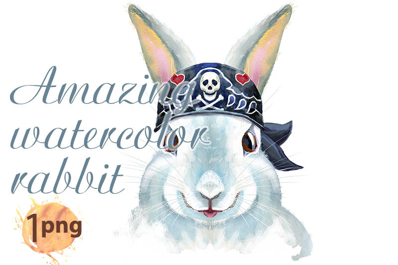 watercolor-illustration-of-a-white-rabbit-in-bandana