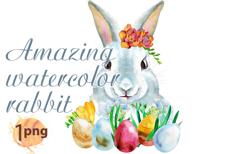 watercolor-illustration-of-a-white-rabbit-with-easter-eggs