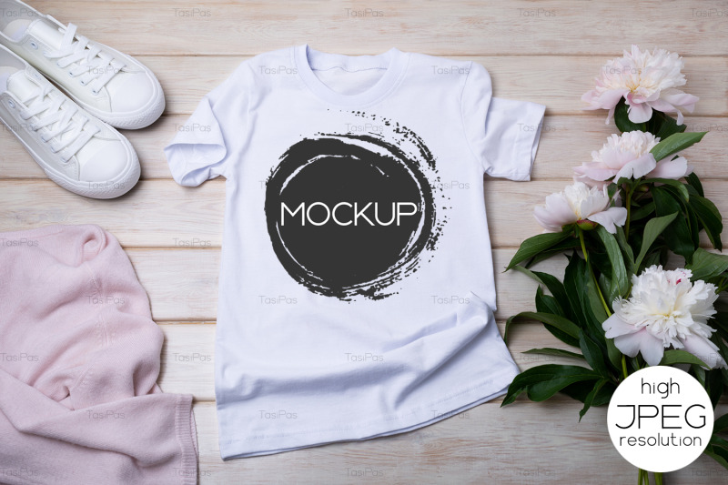 womens-t-shirt-mockup-with-white-sneakers-and-peonies