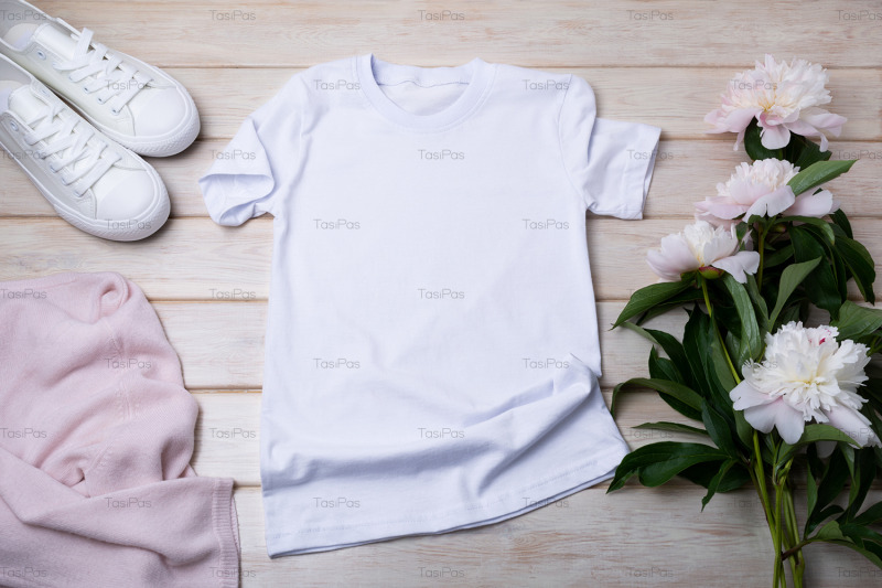 womens-t-shirt-mockup-with-white-sneakers-and-peonies