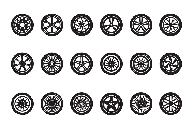 car-wheel-collection-automobile-tire-silhouettes-racing-vehicle-wheel