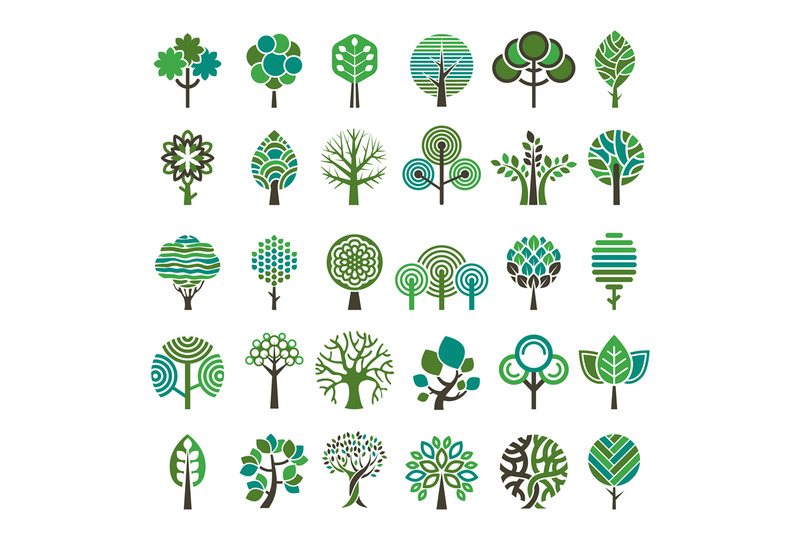 logo-tree-eco-nature-wood-trees-stylized-emblems-or-badges-vector-col