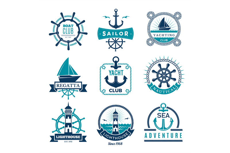 marine-labels-nautical-logo-sailing-boats-rope-and-marine-knot-framed