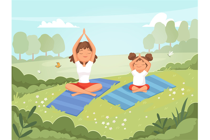 family-yoga-mother-and-daughter-making-exercises-outdoor-in-the-park