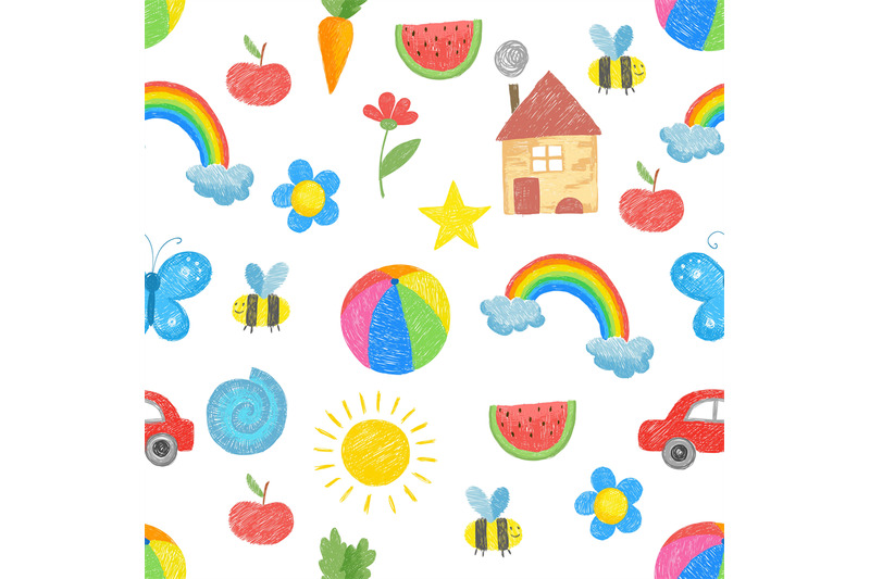 kids-drawing-pattern-family-parents-plants-toys-childrens-colored-han