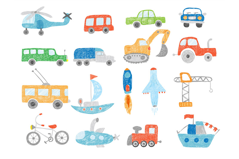 transport-doodles-kids-drawing-technics-tractor-cars-plane-and-ship-v