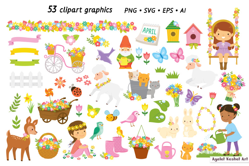 spring-clipart-bundle-cute-graphics-and-patterns