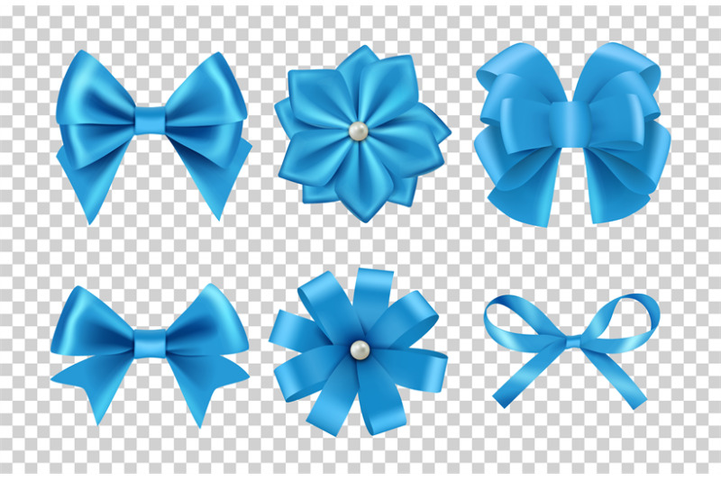 blue-satin-bows-silk-ribbon-bows-vector-with-pearls-isolated-on-trans