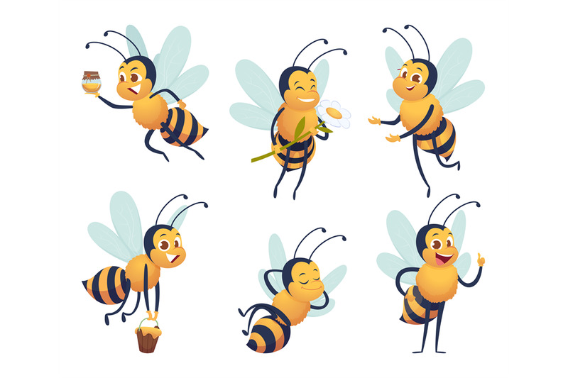 cartoon-bee-happy-flying-insect-mascot-bee-nature-honey-delivers-vect