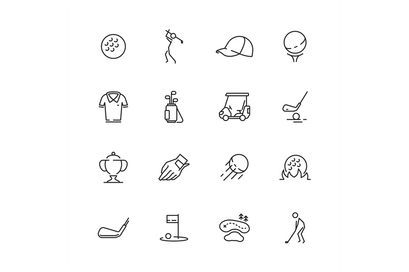 golf-icons-sport-symbols-of-golf-club-ball-sticks-car-vector-set-isol