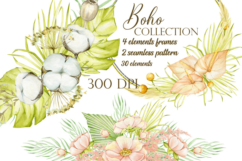 watercolor-boho-floral-dried-clipart-modern-pampas-grass-clipart-and