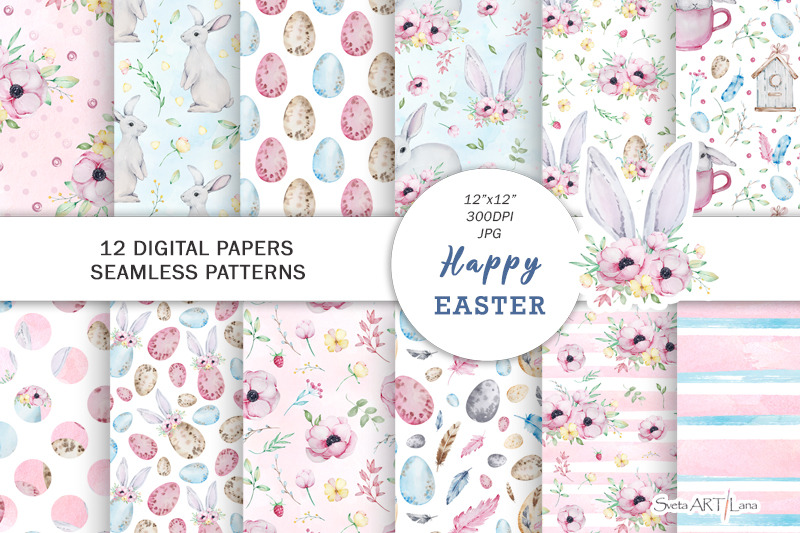 watercolor-spring-easter-digital-paper-seamless-pattern