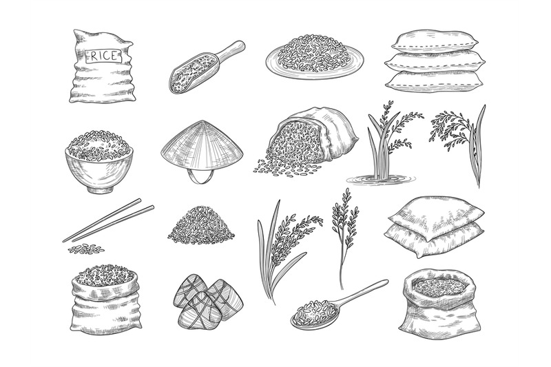 rice-sacks-natural-agriculture-objects-wheat-grains-rice-food-vector