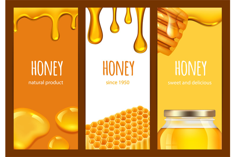 honey-flyers-sweet-realistic-honey-honeycomb-gold-splashes-vector