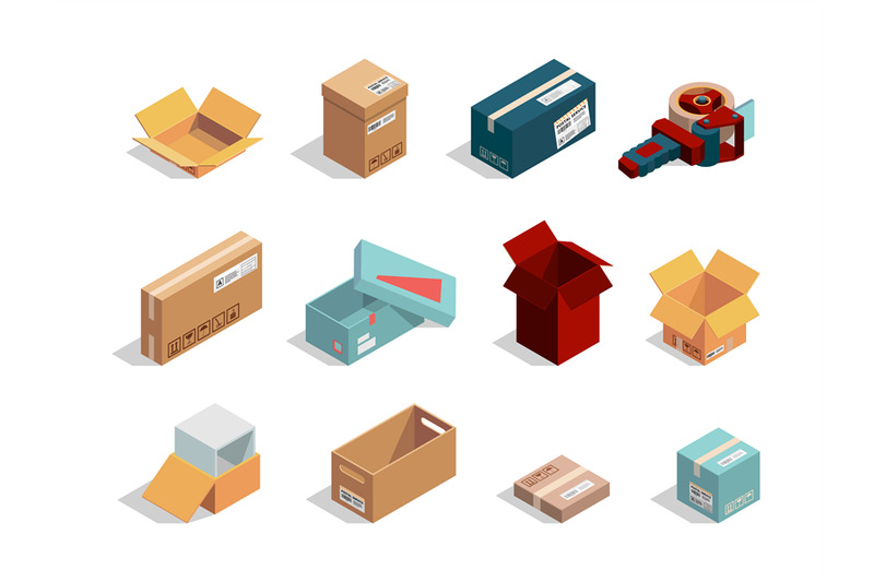 boxes-isometric-cardboard-packages-open-and-closed-container-shipping