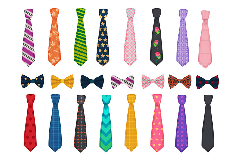 tie-collection-men-suits-accessories-bows-and-ties-fashioned-vector-i