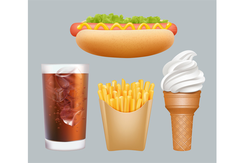 fast-food-realistic-junk-food-hotdogs-cold-drink-ice-cream-french-fri