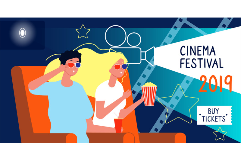 cinema-poster-film-festival-concept-with-happy-characters-watching-fi