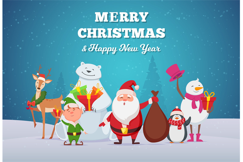christmas-background-winter-season-cute-cartoon-characters-deer-santa