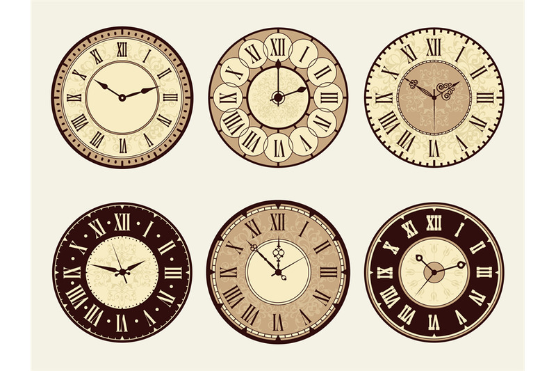 vintage-clock-elegant-antique-metal-watches-vector-illustrations