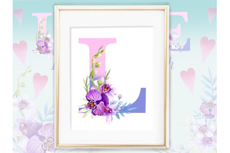 Download Floral Alphabet With Watercolor Orchids Monogram Letters Wedding Decor By Marine Universe Thehungryjpeg Com