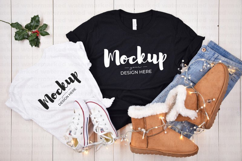 black-and-white-mother-daughter-t-shirt-chirstmas-mockup