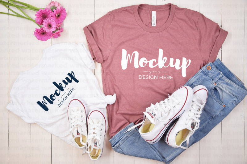 mother-daughter-t-shirt-mockup-casual-summer-shirt-template