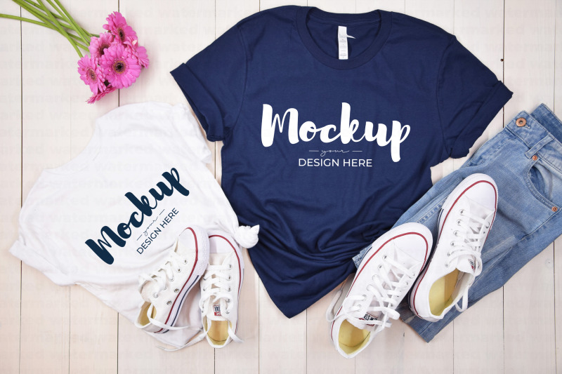 mother-daughter-t-shirt-mockup-with-flowers