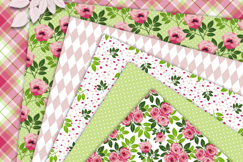 bright-roses-pink-green-and-white-seamless-patterns