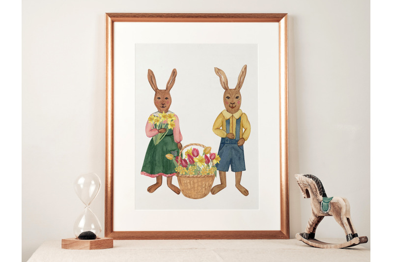 vintage-easter-bunnies-amp-eggs-watercolor-clipart