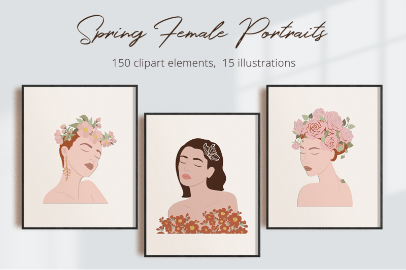 spring-female-portraits-illustration-set
