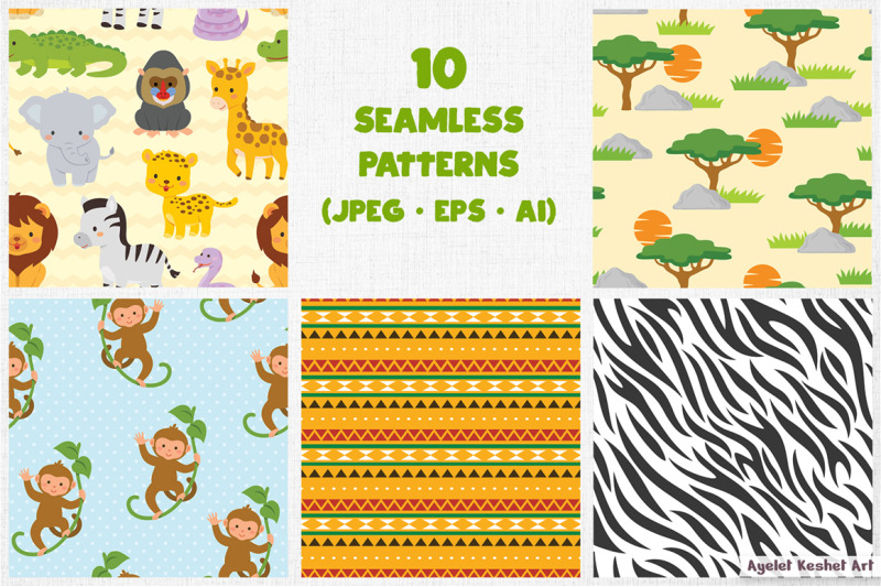 safari-clipart-bundle-jungle-animals-kids-and-seamless-patterns