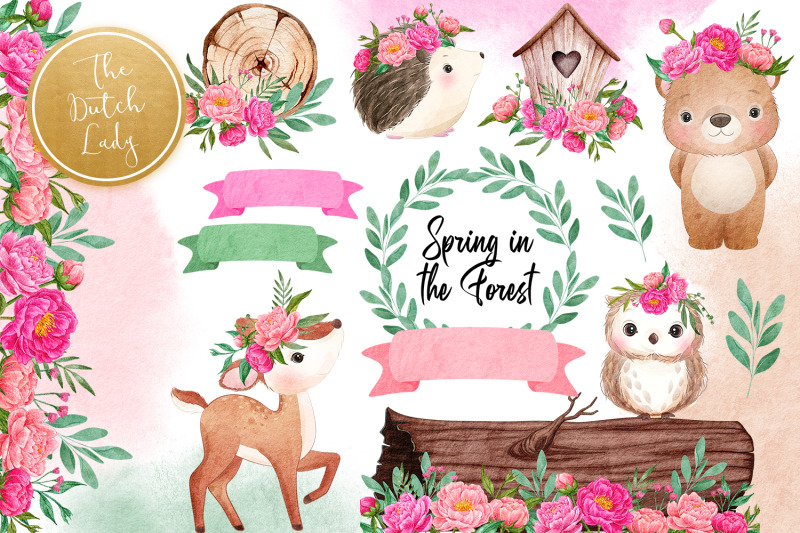 spring-forest-animal-clipart-set