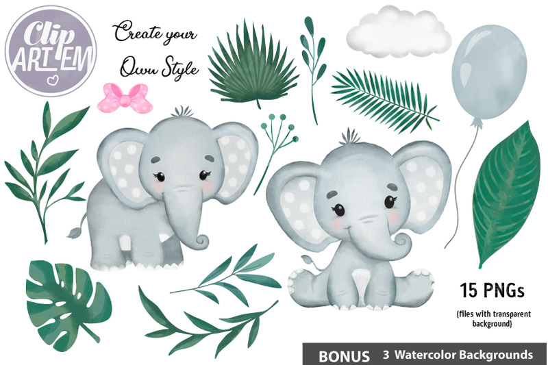 cute-gray-unisex-elephant-png-images-set-watercolor-clip-art