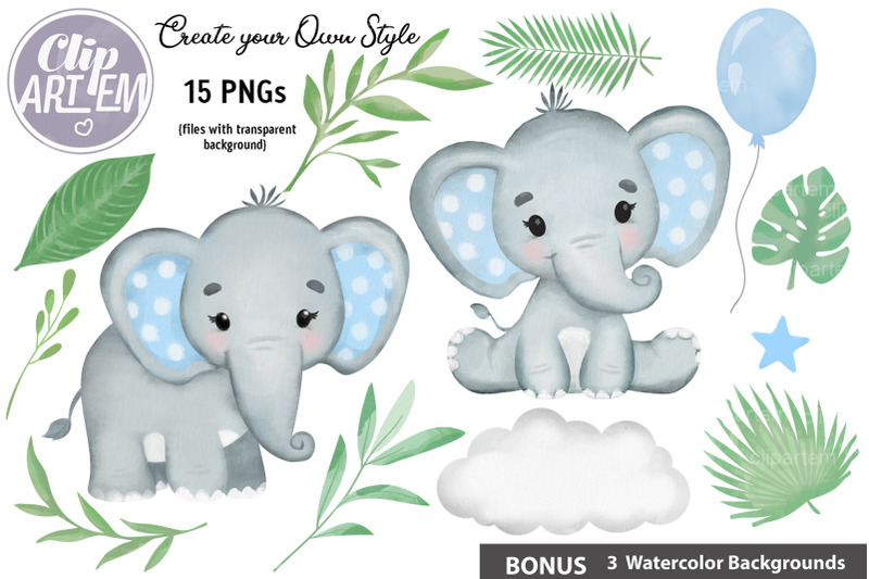 watercolor-cute-blue-boy-elephant-greenery-15-png-clip-art-sublimation