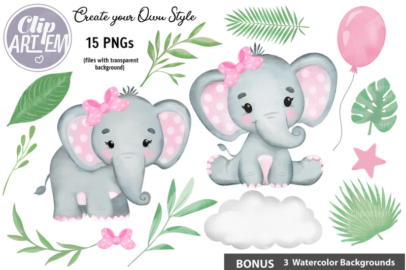 pink-elephant-greenery-clip-art-15-images-png-watercolor-backgrounds