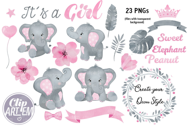 pink-elephant-watercolor-set-23-png-super-cute-girl-pink-gray