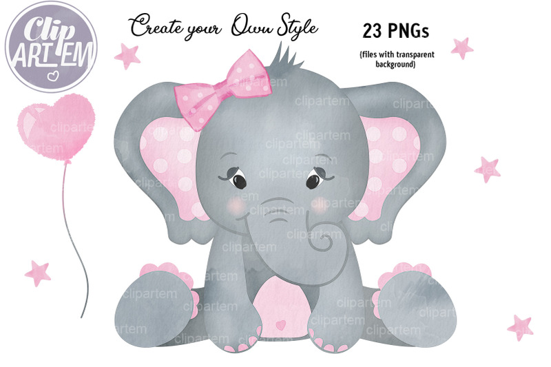 pink-elephant-watercolor-set-23-png-super-cute-girl-pink-gray