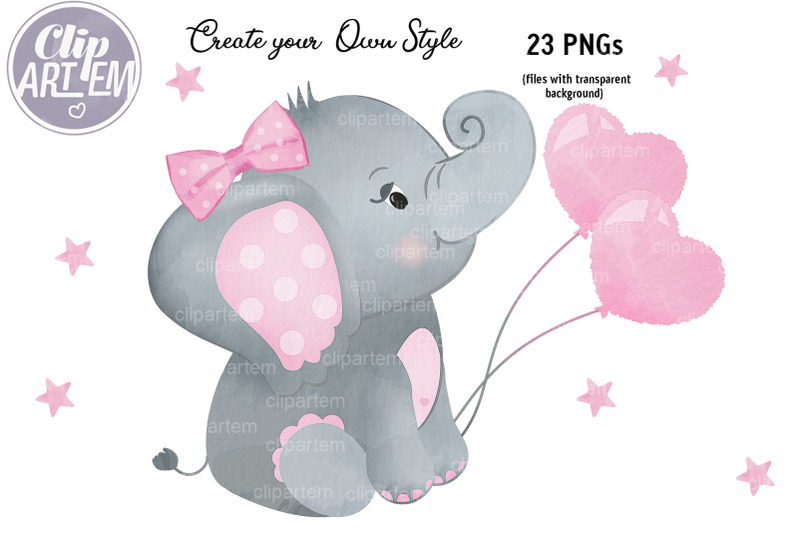 pink-elephant-watercolor-set-23-png-super-cute-girl-pink-gray