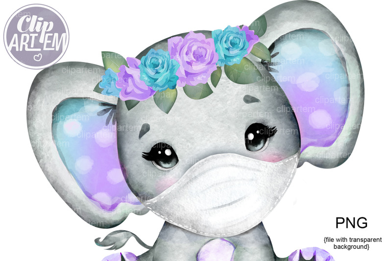 purple-teal-turquoise-elephant-in-mask-png-clip-art-cute-little-girl