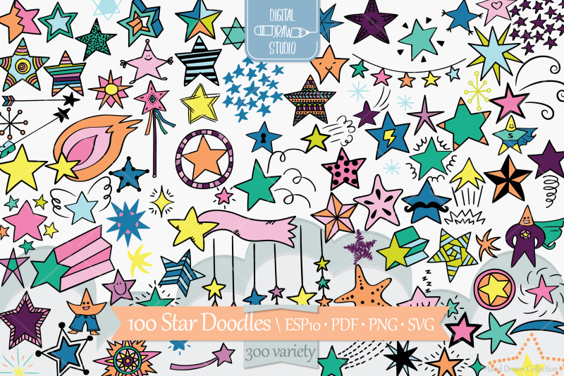 color-star-doodles-hand-drawn-constellation-shooting-star-garland