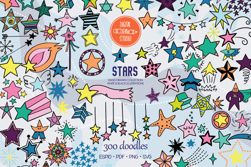 color-star-doodles-hand-drawn-constellation-shooting-star-garland