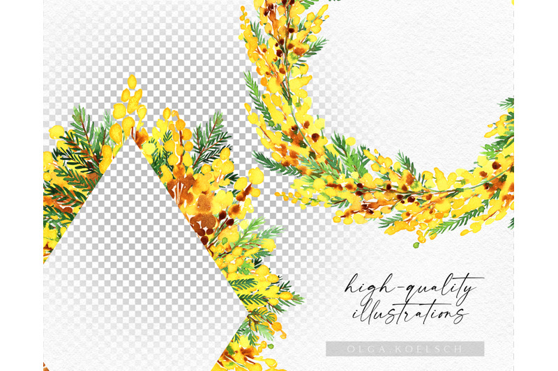 watercolor-mimosa-wreath-clipart-yellow-easter-floral-frames-png