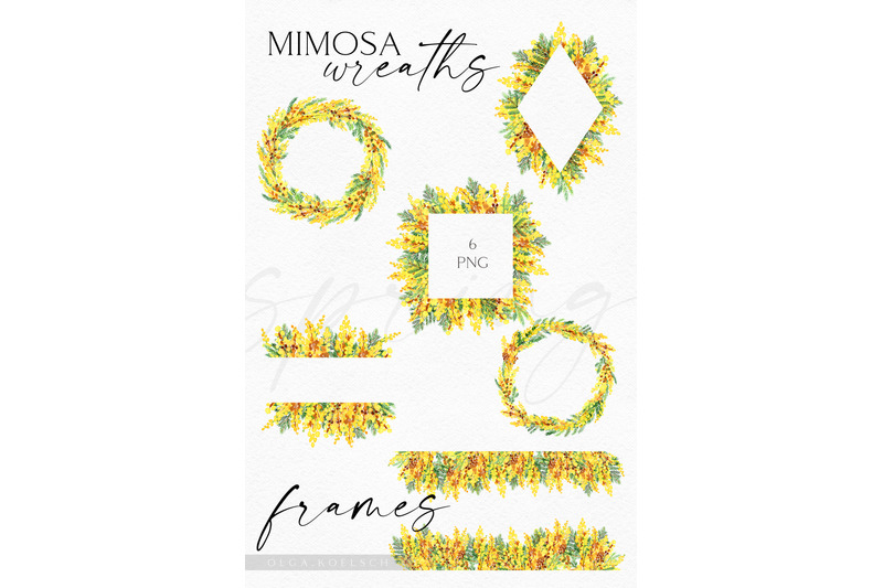 watercolor-mimosa-wreath-clipart-yellow-easter-floral-frames-png