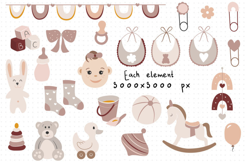 baby-girl-collection-nursery-bohemian-set-newborn-baby-toys-clipart