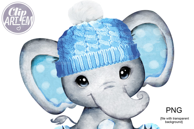 winter-elephant-blue-hat-png-images-boy-elephant-watercolor-clip-art