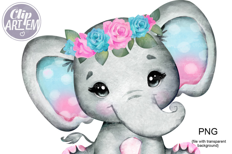 pink-turquoise-baby-girl-elephant-png-watercolor-baby-girl-images