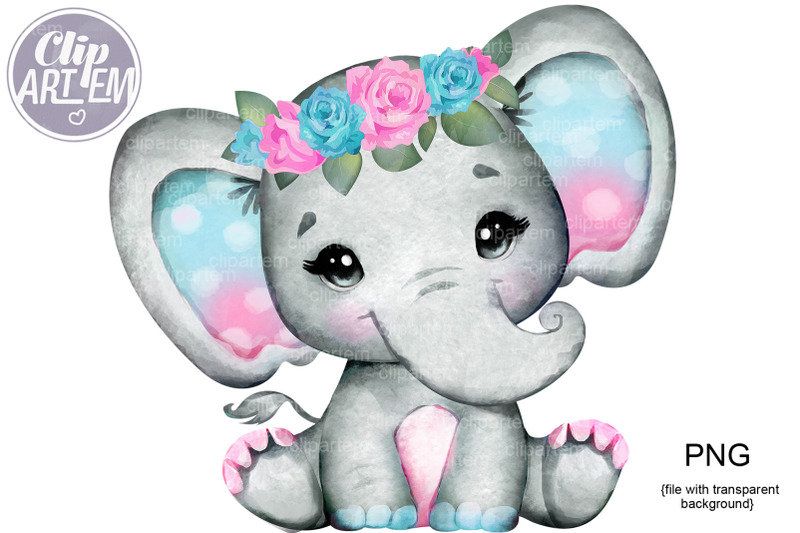 pink-turquoise-baby-girl-elephant-png-watercolor-baby-girl-images