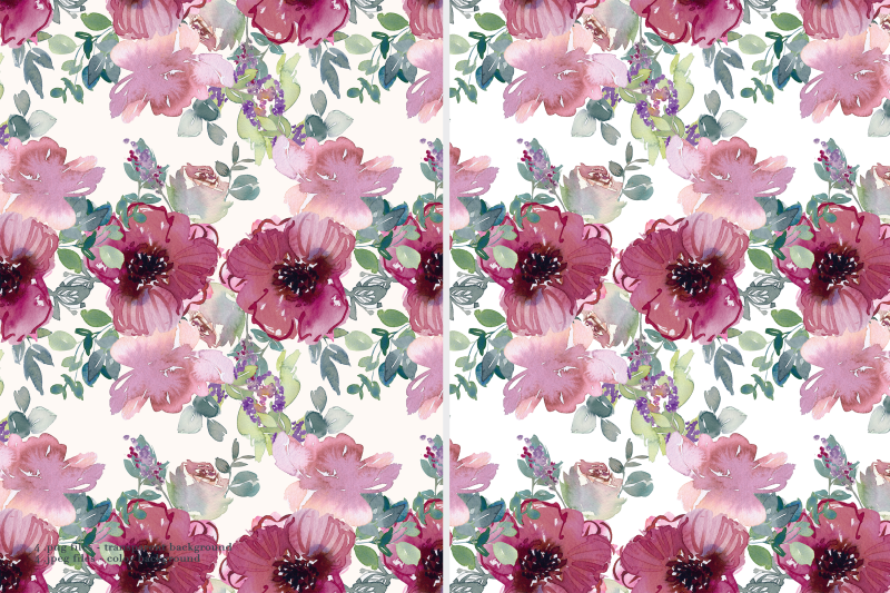 watercolor-mint-mauve-taupe-floral-seamless-patterns