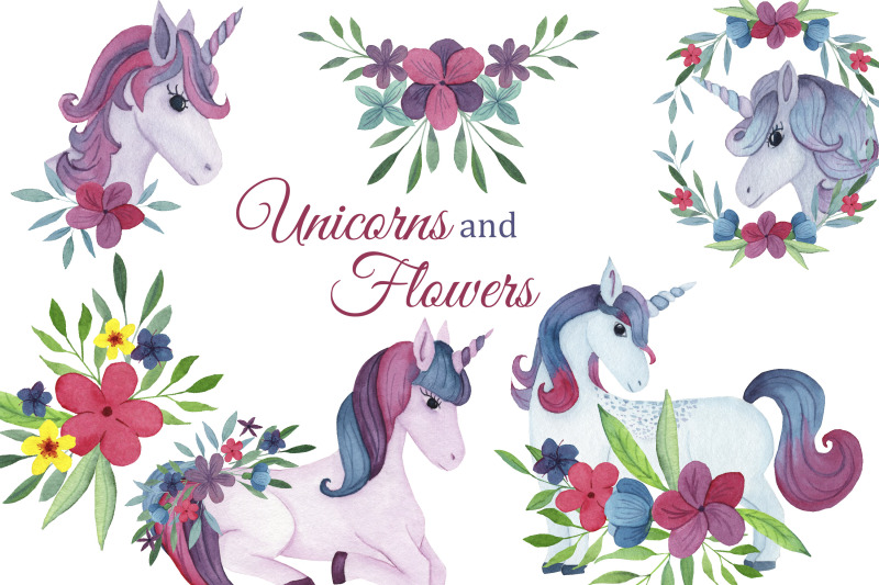 watercolor-unicorns-clipart-pink-floral-clip-art-baby-shower-invitat